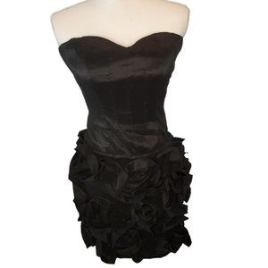 Y2K Black Satin Corset Cocktail Dress Strapless Rosette Skirt‎ LBD Fits Size 2